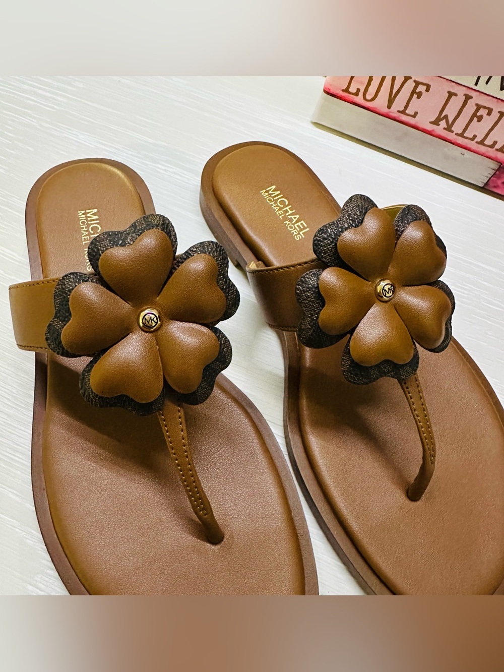 Michael Kors Callie Embellished Signature Logo Trim Thong Sandal - Picture 2 of 8